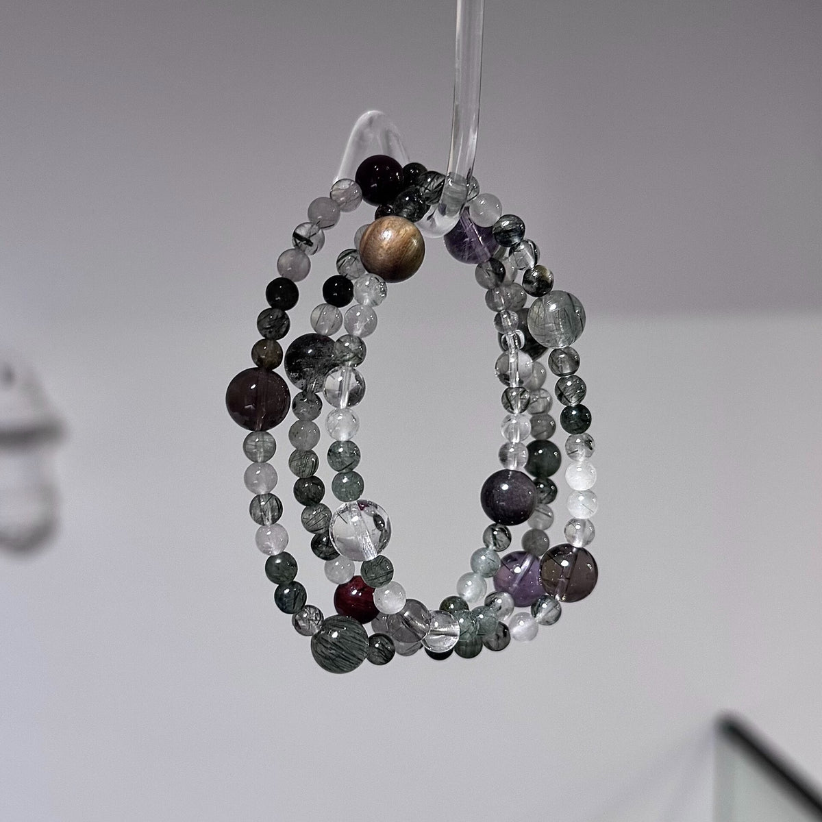 Grüner Rutilquarz-Phantomquarz-Amethyst Dreireihiges Armband
