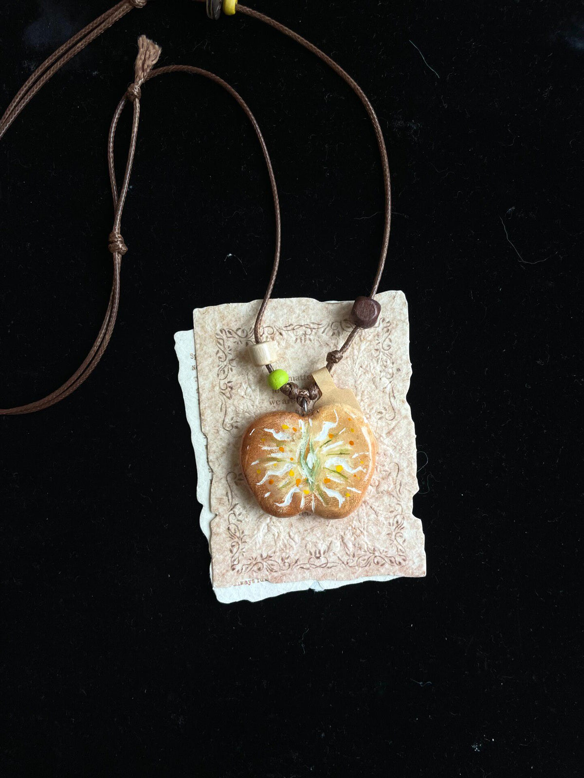 Handcrafted Persimmon Pendant Necklace Adjustable Cord