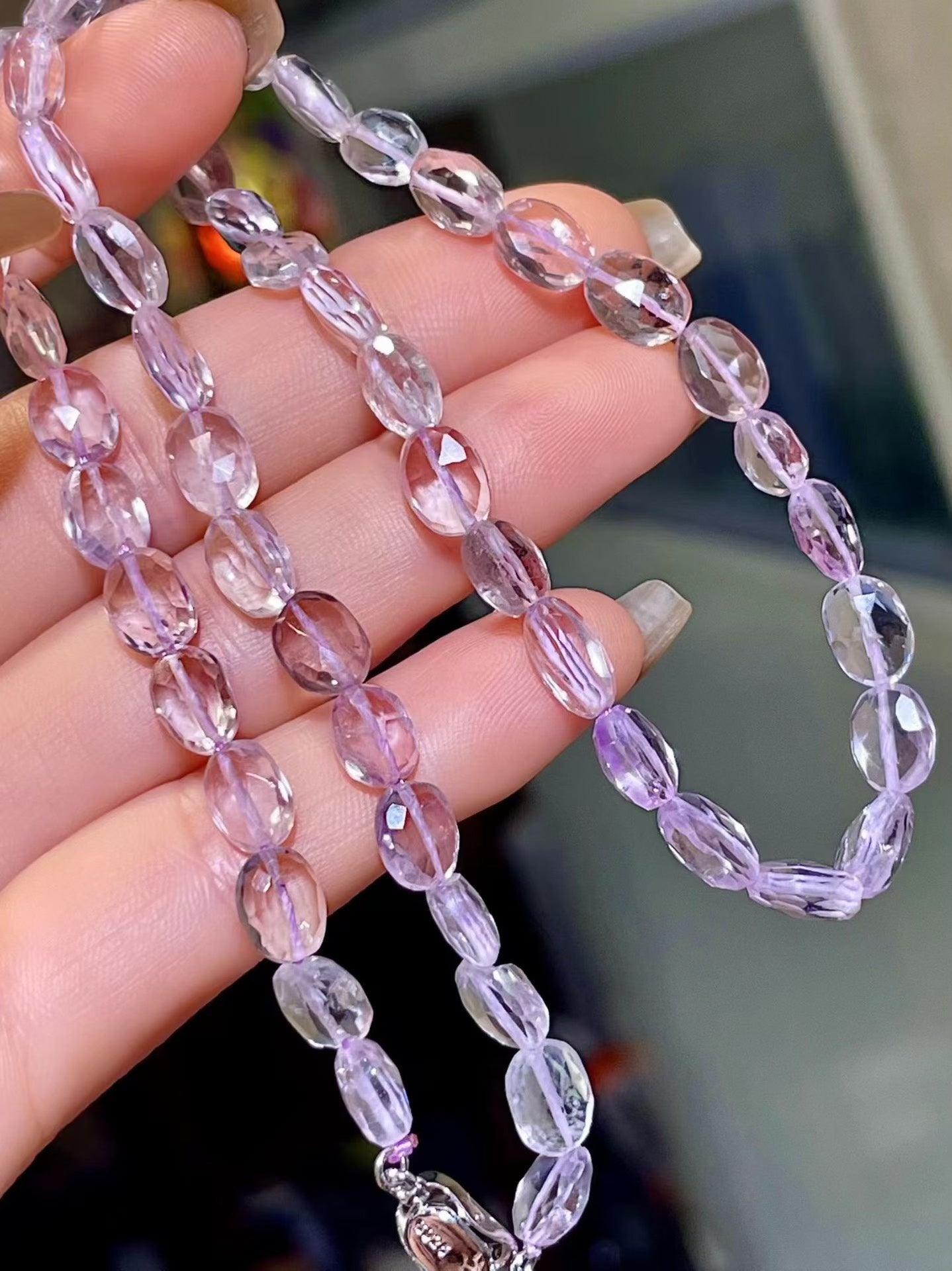 Light Purple Faceted Crystal Bead Necklace, 42cm