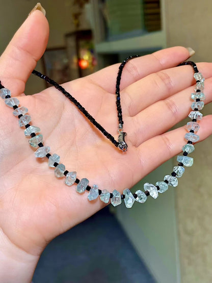 Freeform Aquamarine Necklace with Black Spinel Inclusion