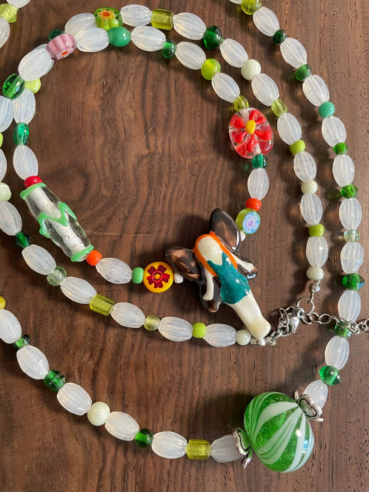 Handmade Green Glass Beaded Necklace
