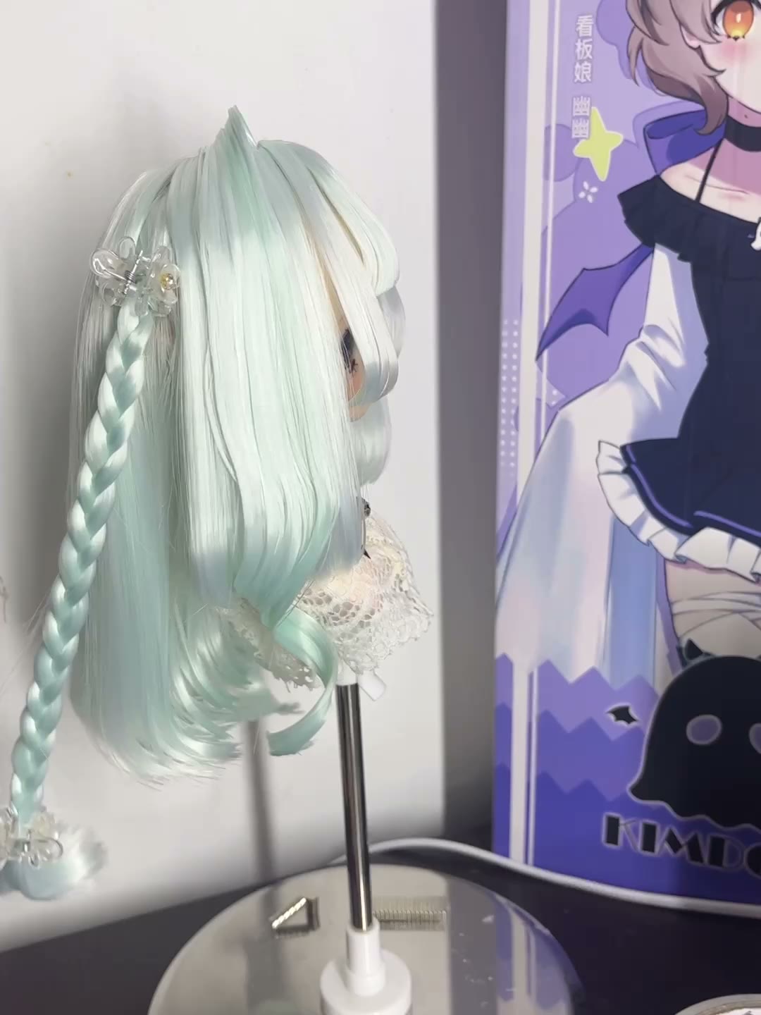 Mint Green Hime Cut Doll Wig with Braids