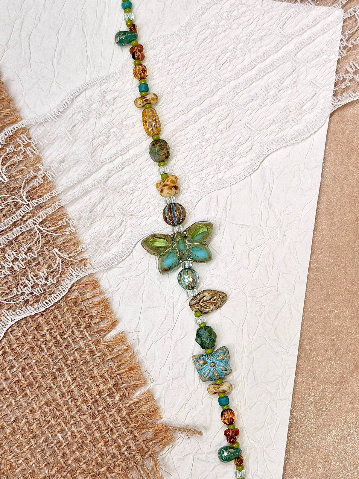Handmade Czech Glass Butterfly Beaded Bracelet