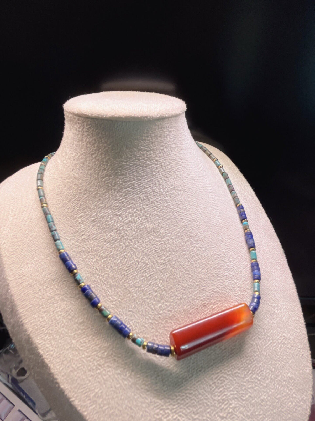 Natural Turquoise Lapis Agate Beaded Necklace