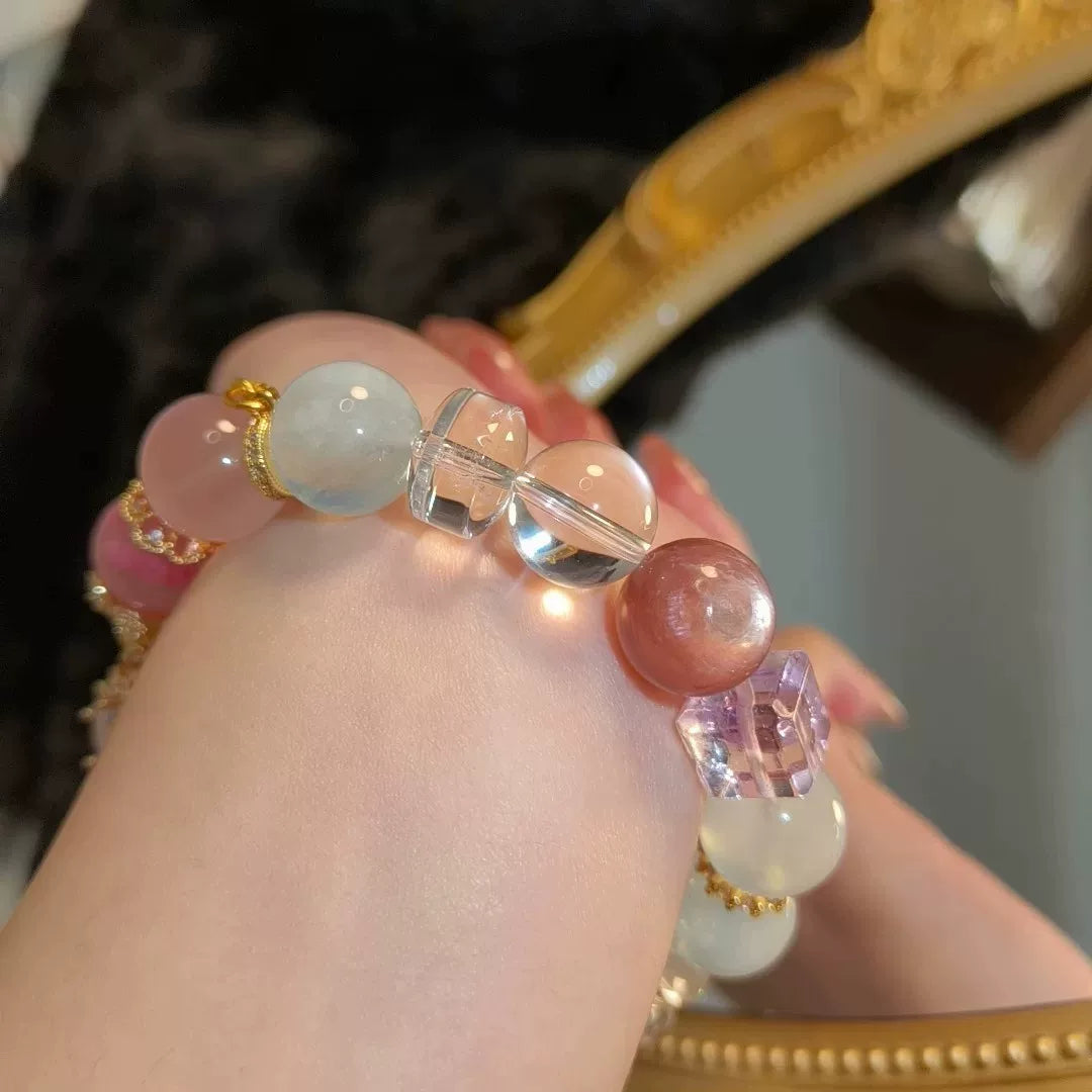 Pulsera de zorro de cristal blanco y múltiples gemas