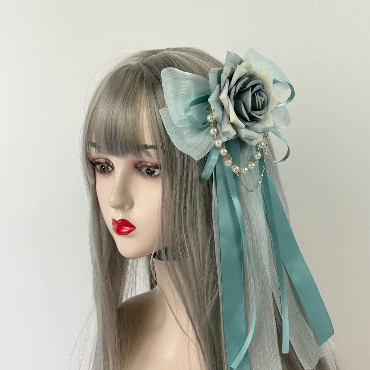 Lolita Bow Hair Clip with Pearl Chains