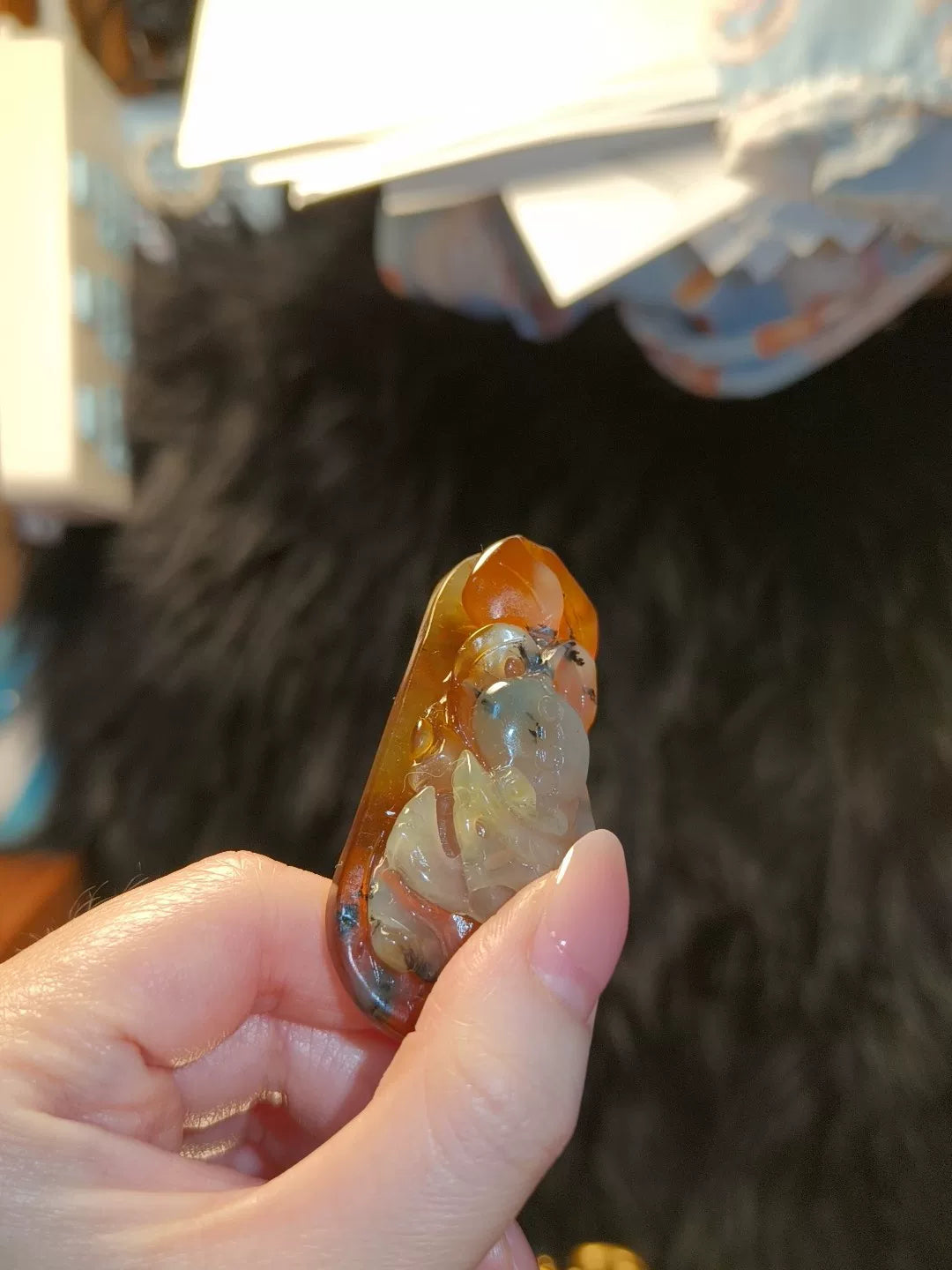 Handstück aus natürlicher Xiuyan-Jade mit Qilin