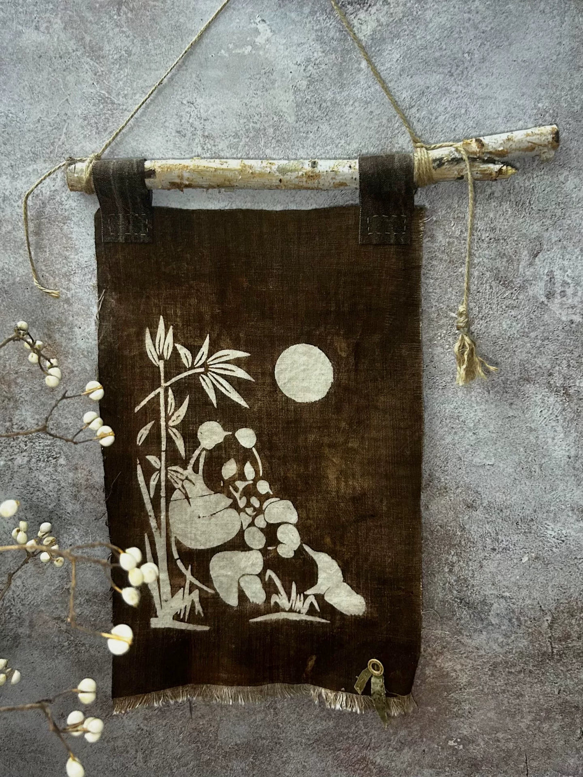 Met persimmon geverfde Panda Bamboe maan Wandhanger