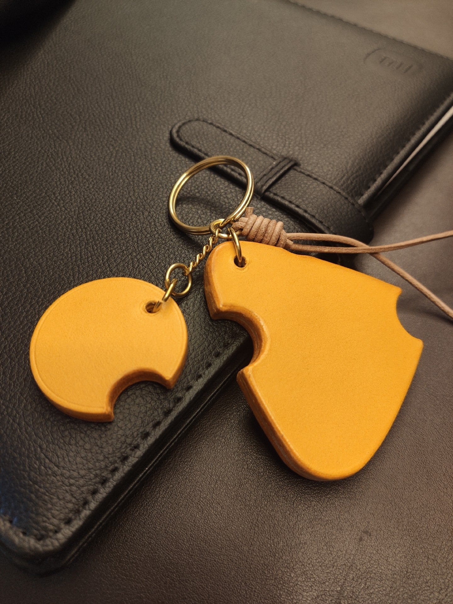 Handmade Leather Cheese and Mouse Bag Charm Keychain
