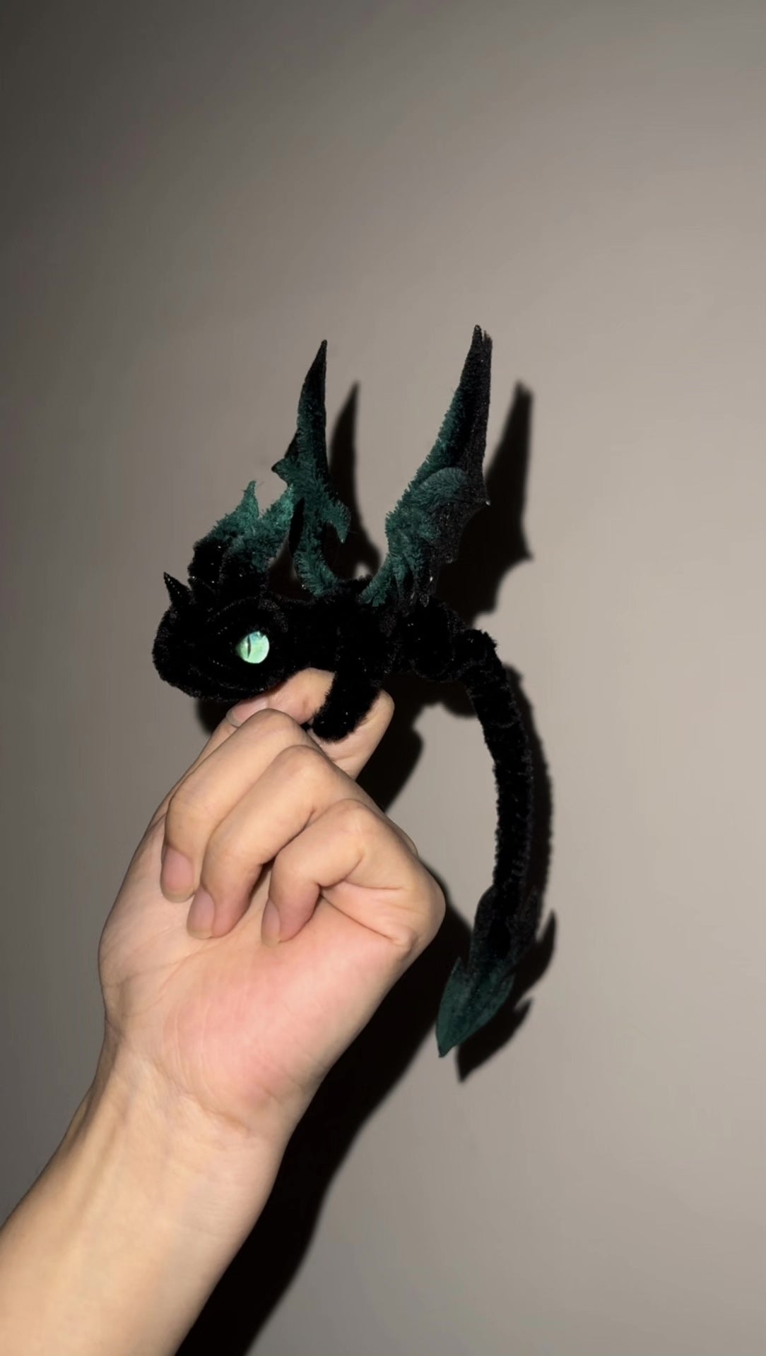 Handmade Black Green Chenille Stem Dragon Figurine