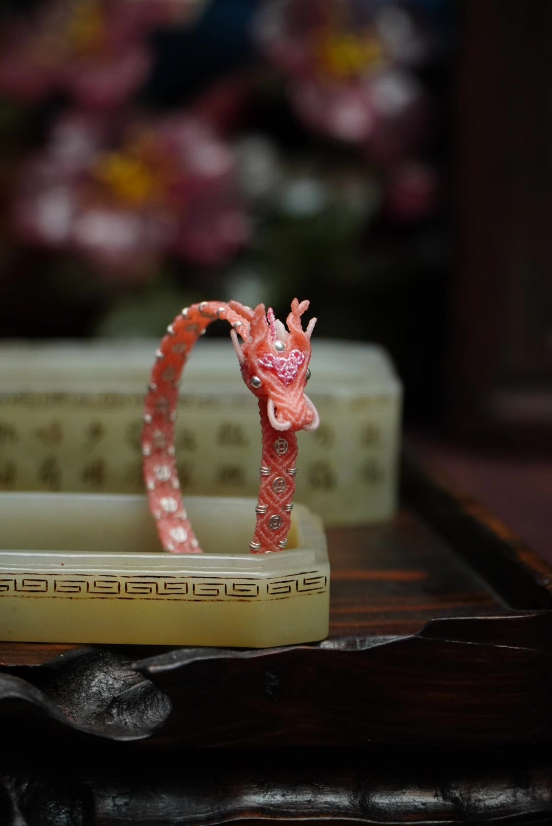 Pink Dragon Head Waxed Cord Bracelet