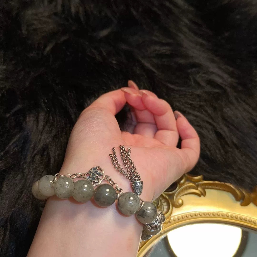 Bracelet en perles de jade Hetian en argent fin