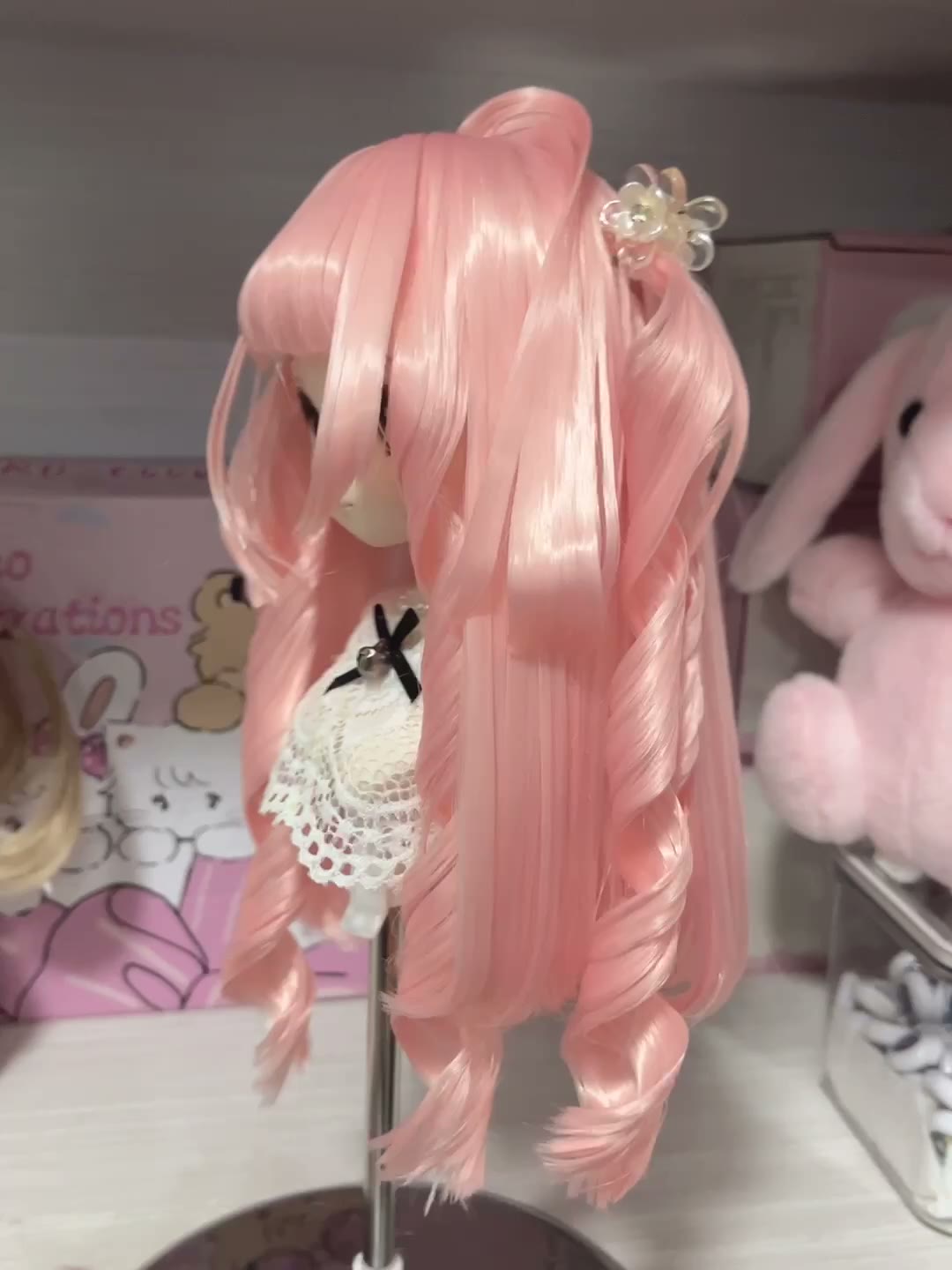 Doll Wig Pastel Pink Twin Tail Curls