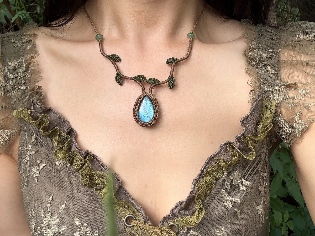 Handcrafted Macrame Necklace with Blue Labradorite Pendant