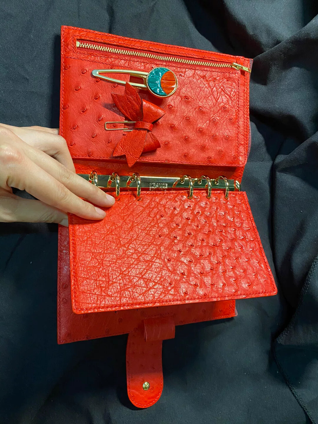 Red Ostrich Leather Ring Journal Cover
