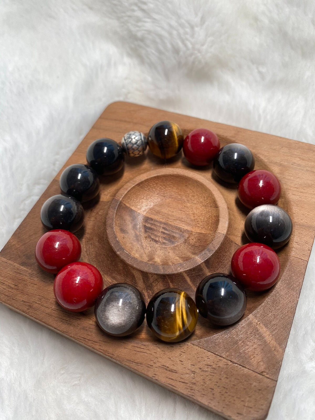 14mm Natural Stone Bracelet Tiger Eye Obsidian