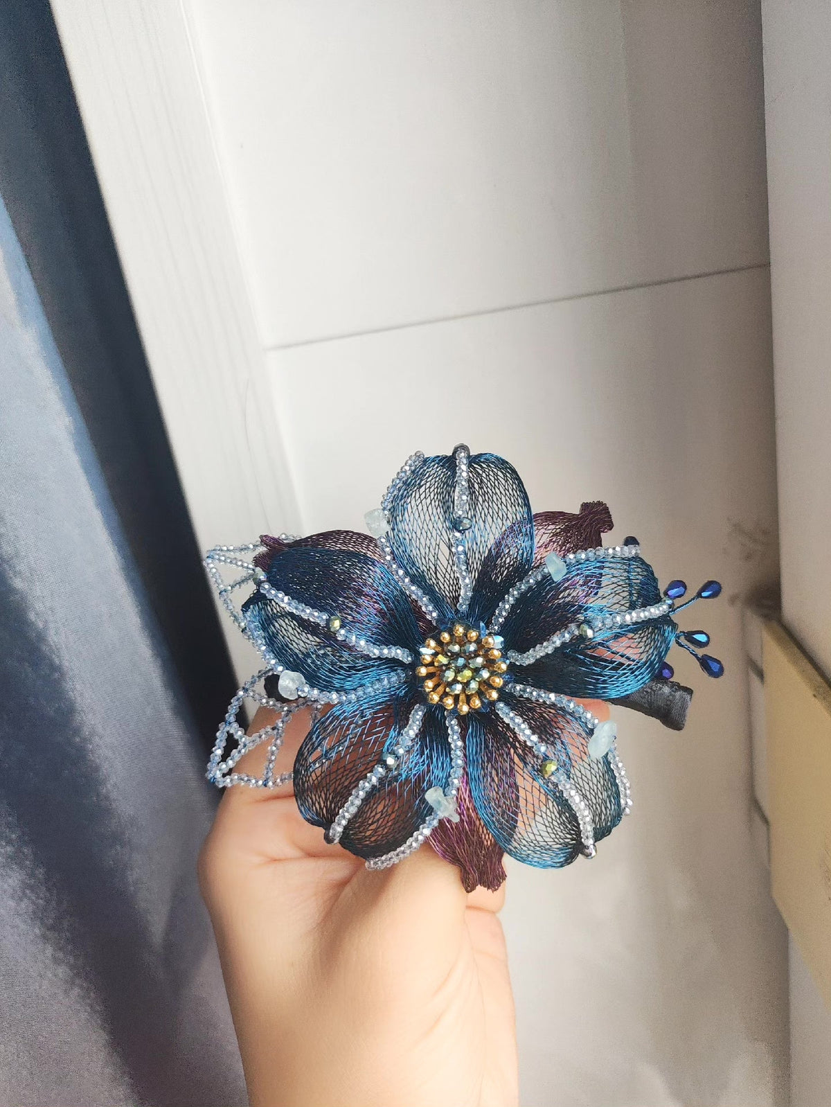 Floral Crystal Hair Clip Teal Purple