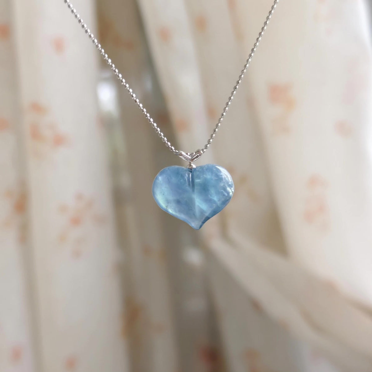 Collana con Ciondolo a Cuore in Acquamarina Naturale
