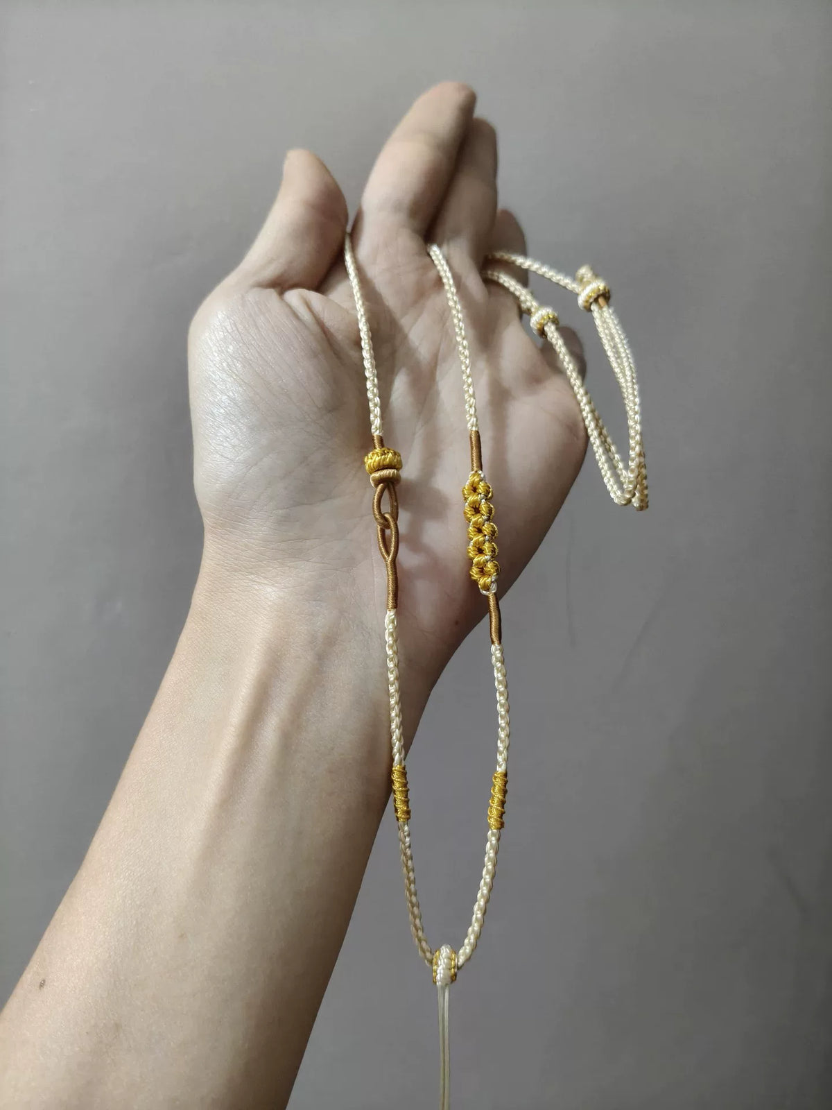 Hand Woven Grey Necklace Cord with Gold Accents