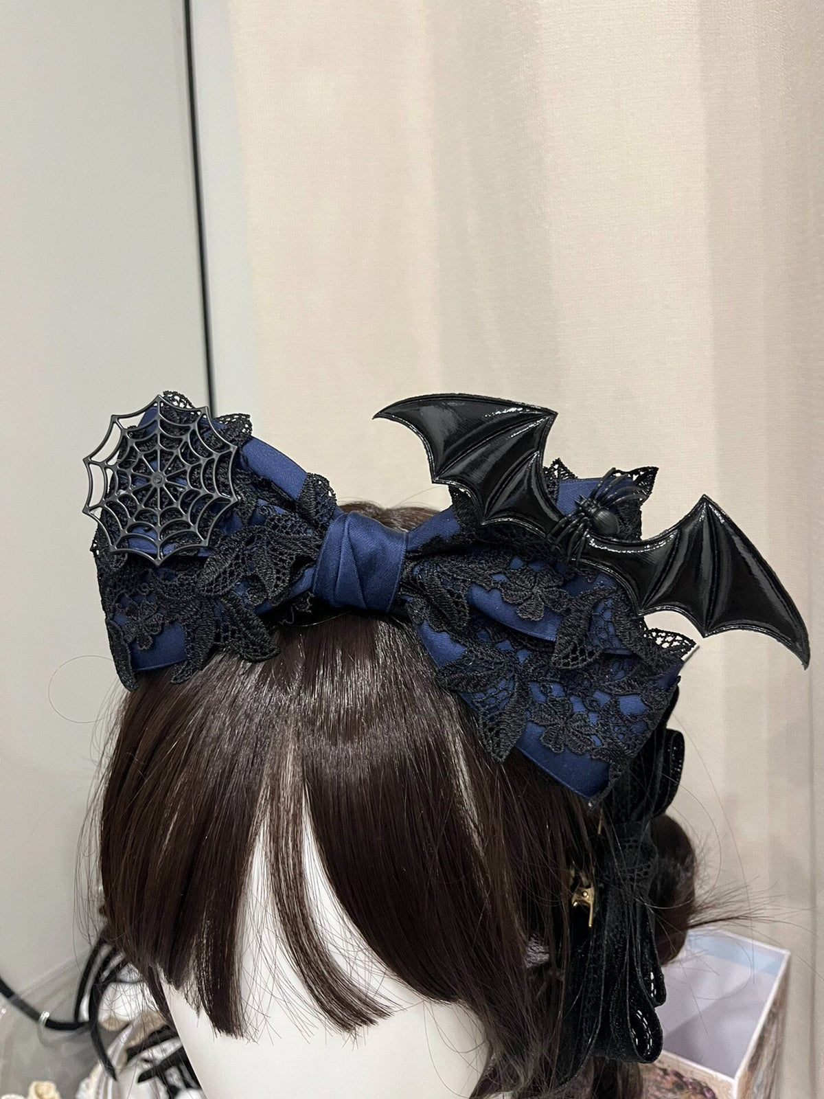 Gothic Lace Bow Headband with Spiderweb