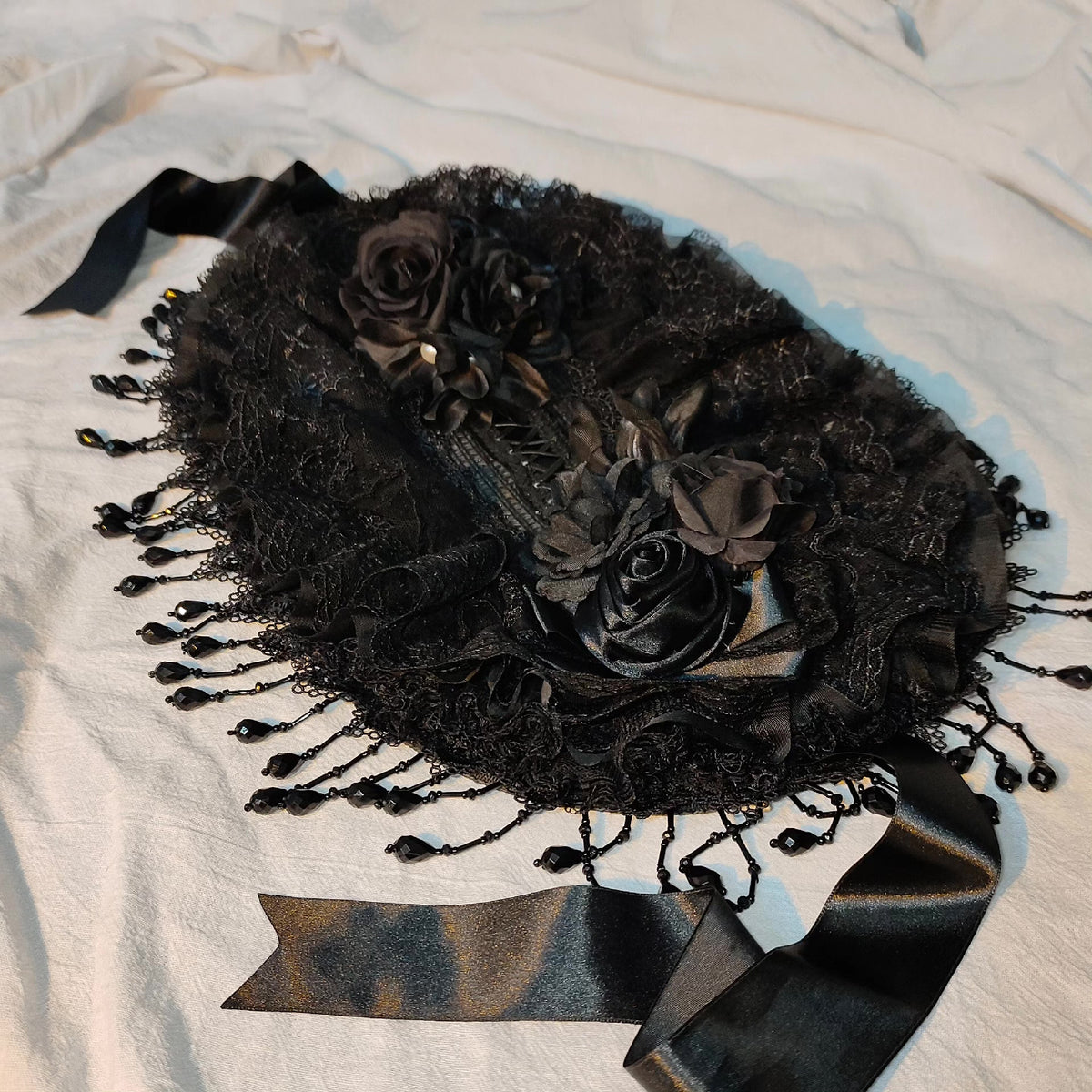 Gothic Lolita Bonnet with Beaded Fringe