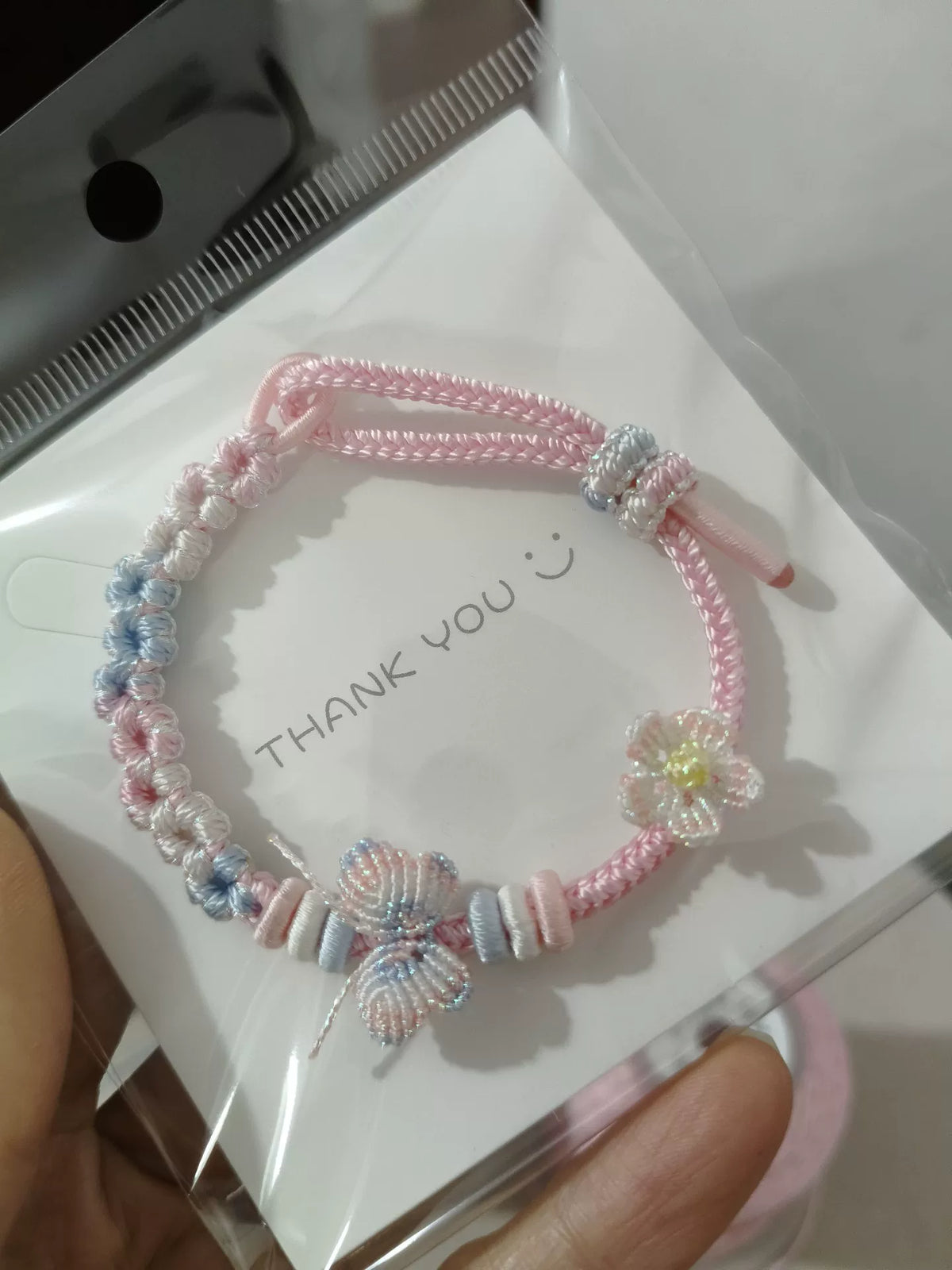 Handgeknopen Koordarmband Roze Blauw Verloop