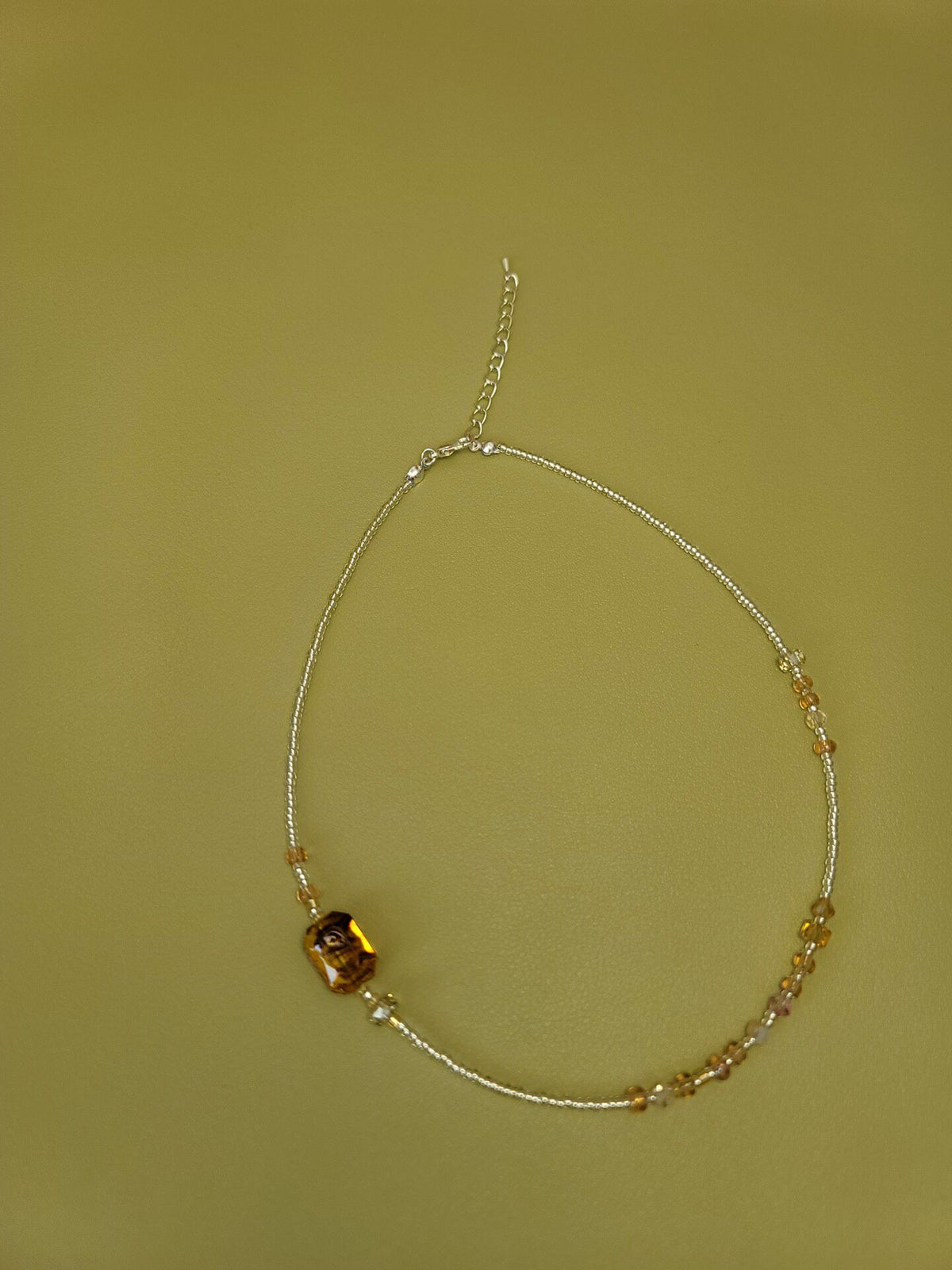 Handmade Brown Silver Seed Bead Necklace