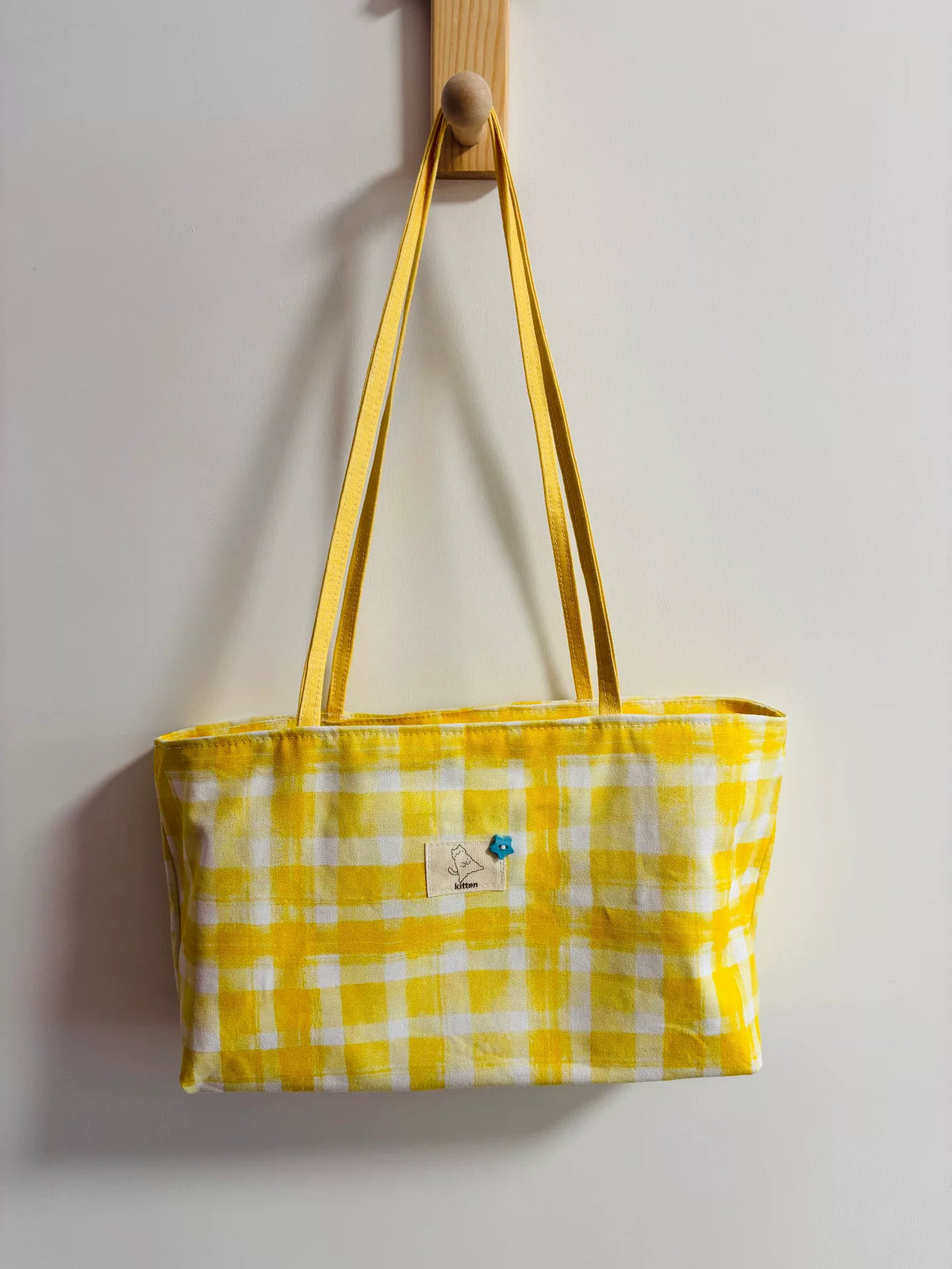 Yellow Checkered Canvas Shoulder Bag