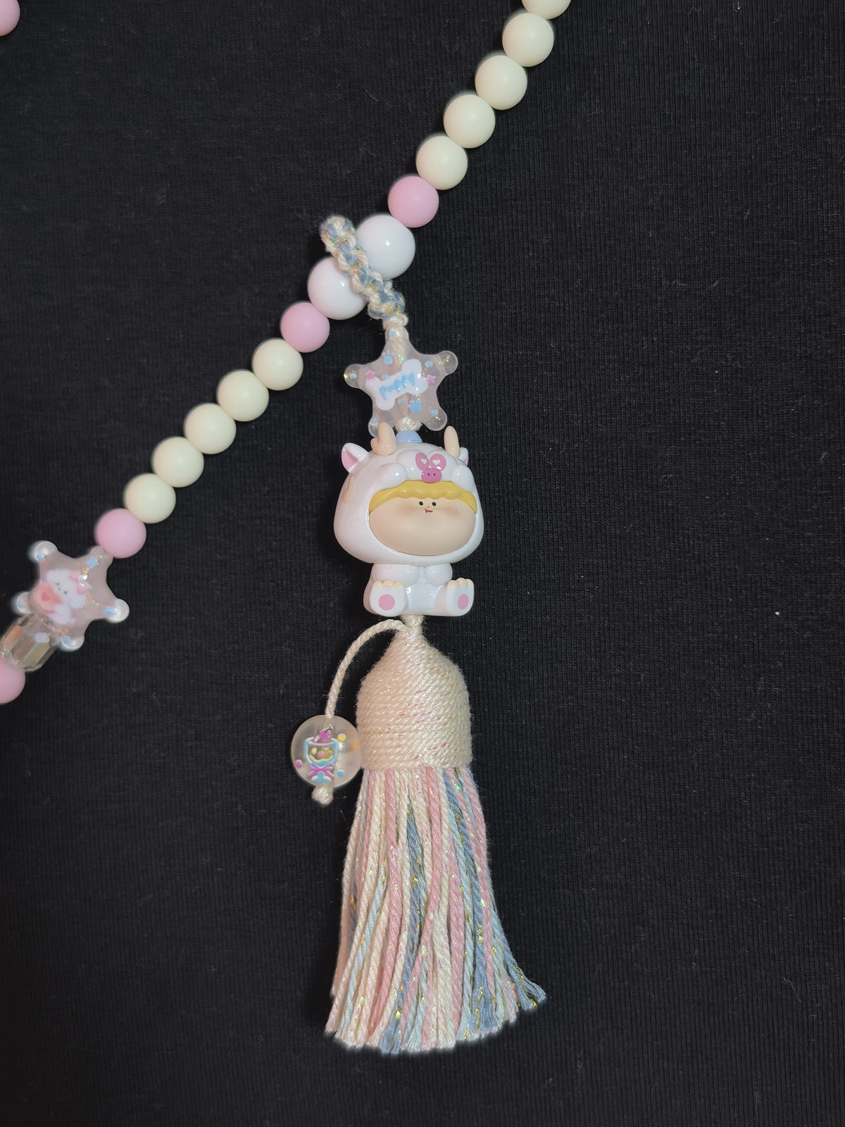 Beaded Crossbody Phone Strap with Character Pendant