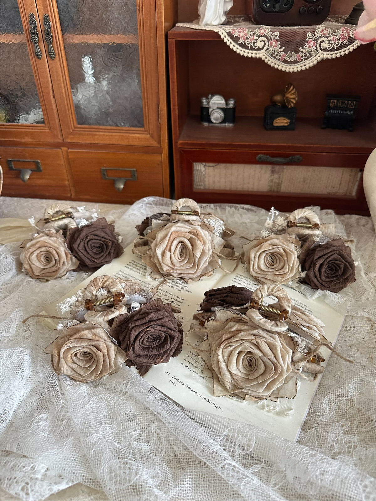 Handmade Fabric Rose Hair Claw Clip