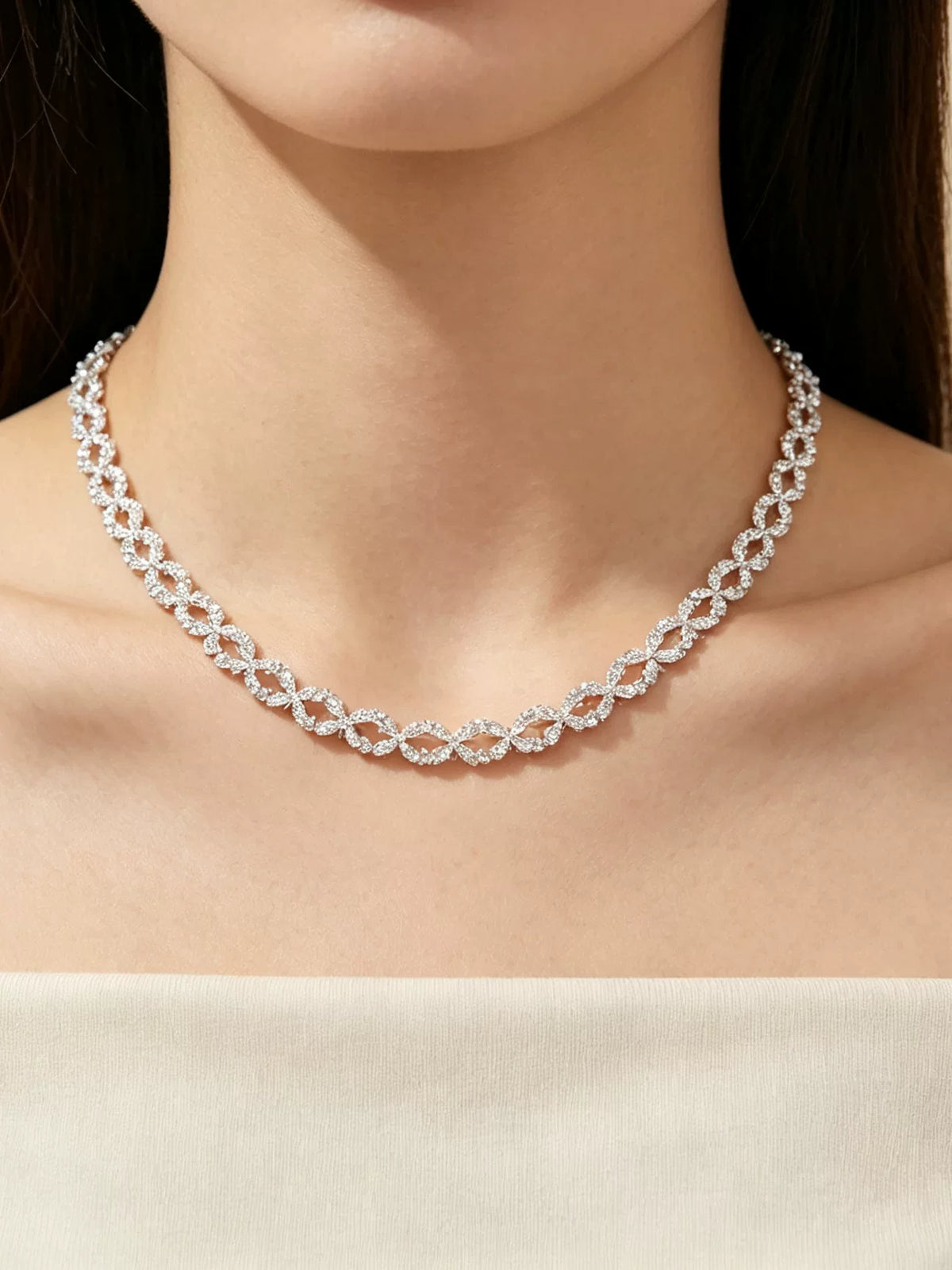 Collana Tennis con Diamanti e Quadrifoglio