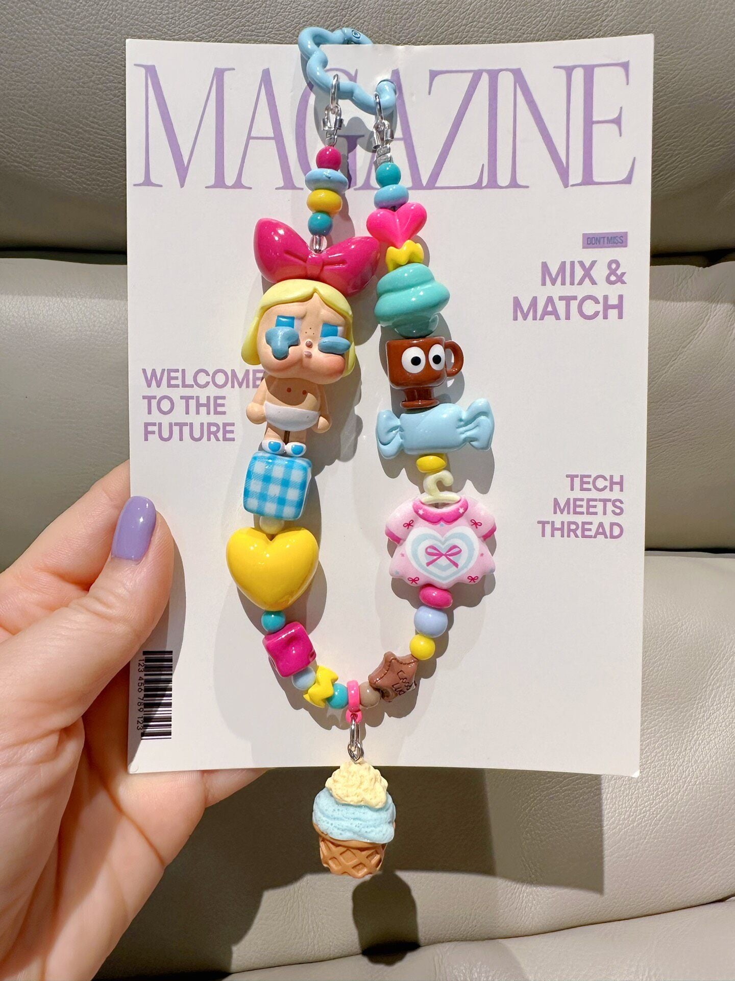 Pop Mart Crybaby Keychain with Blonde Figure and Ice Cream Charms