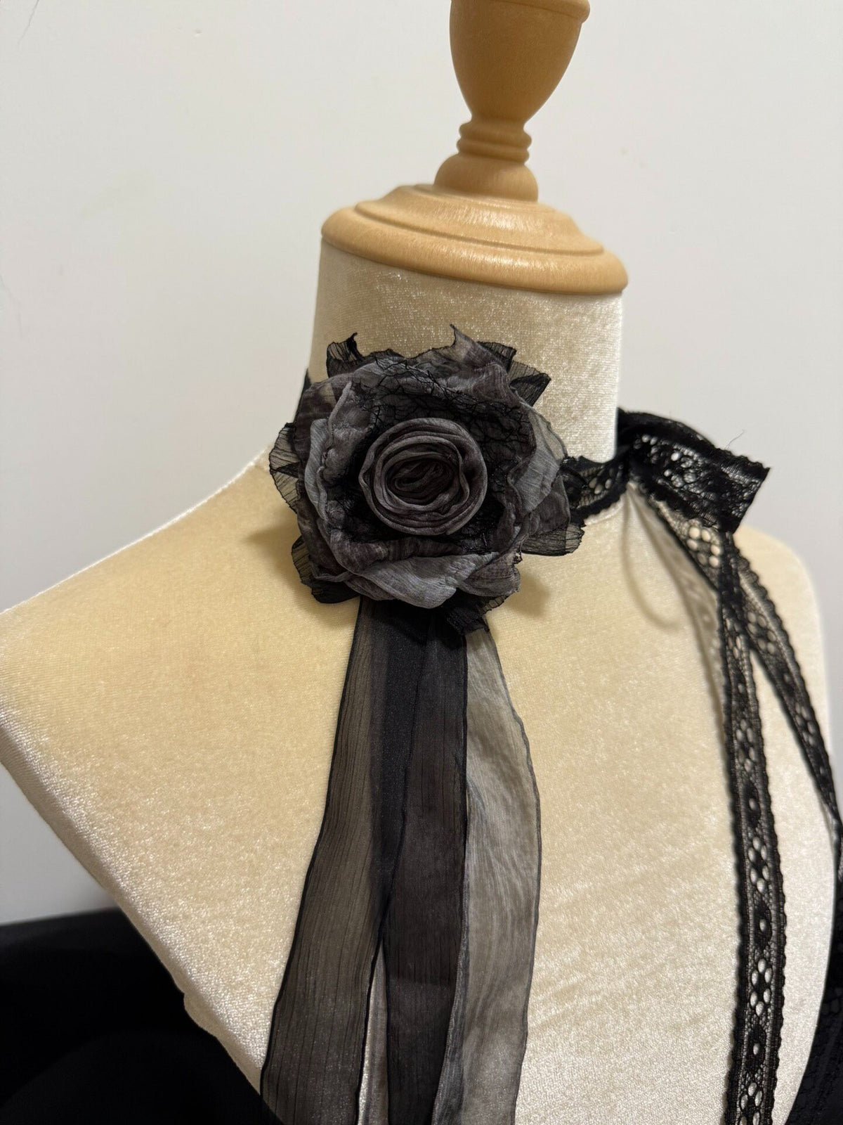 Handmade Black Rose Lace Choker Necklace