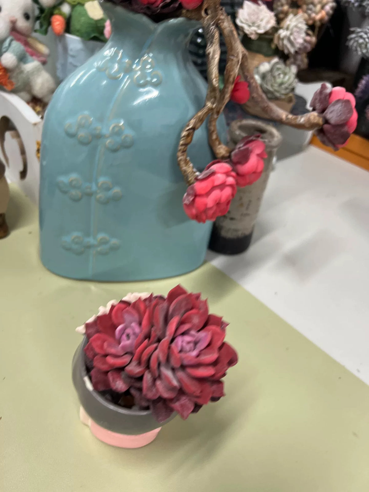 Resin Clay Succulent Two Head Desk Decor