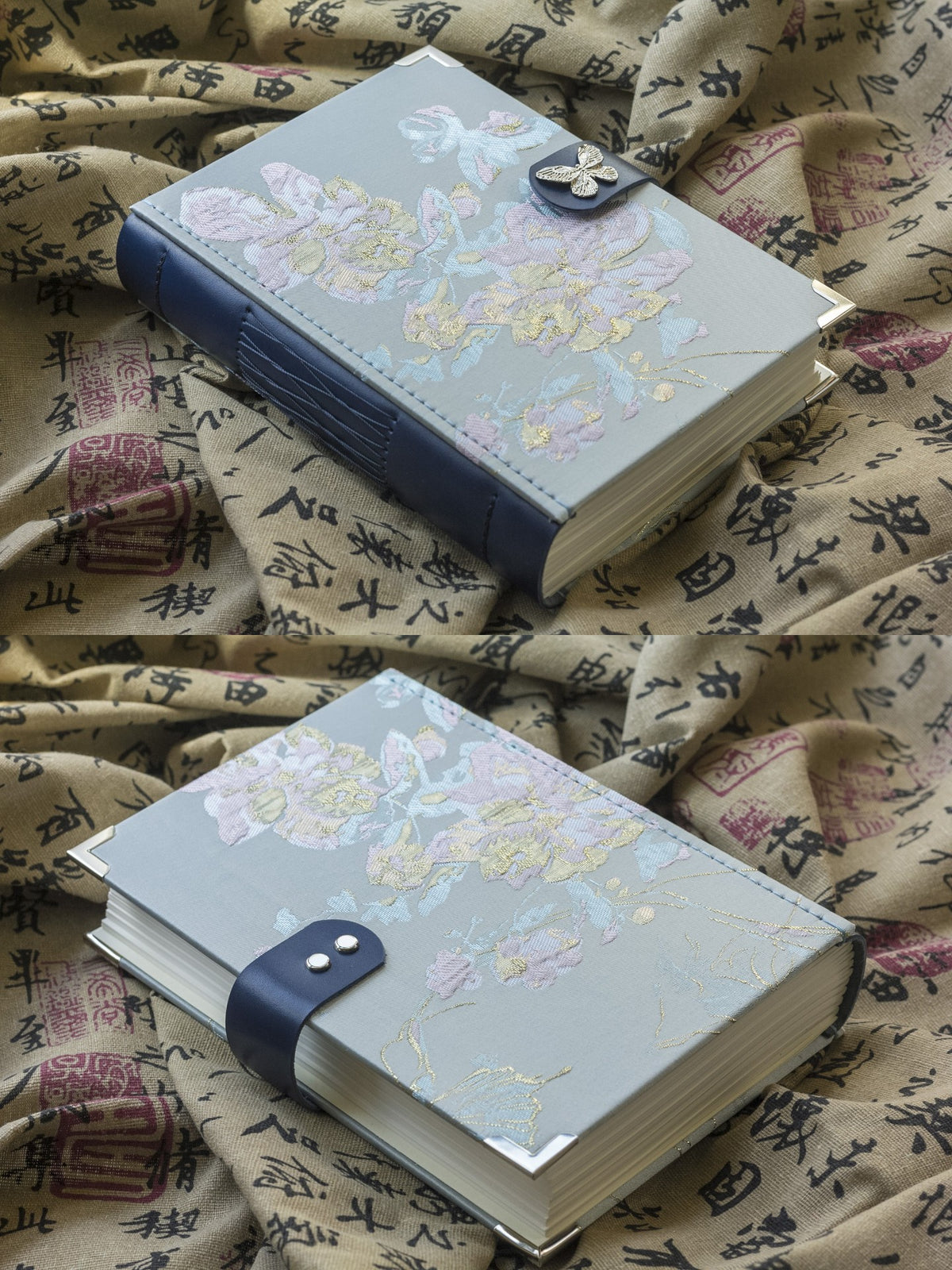 Floral Embroidered Notebook with Leather Spine