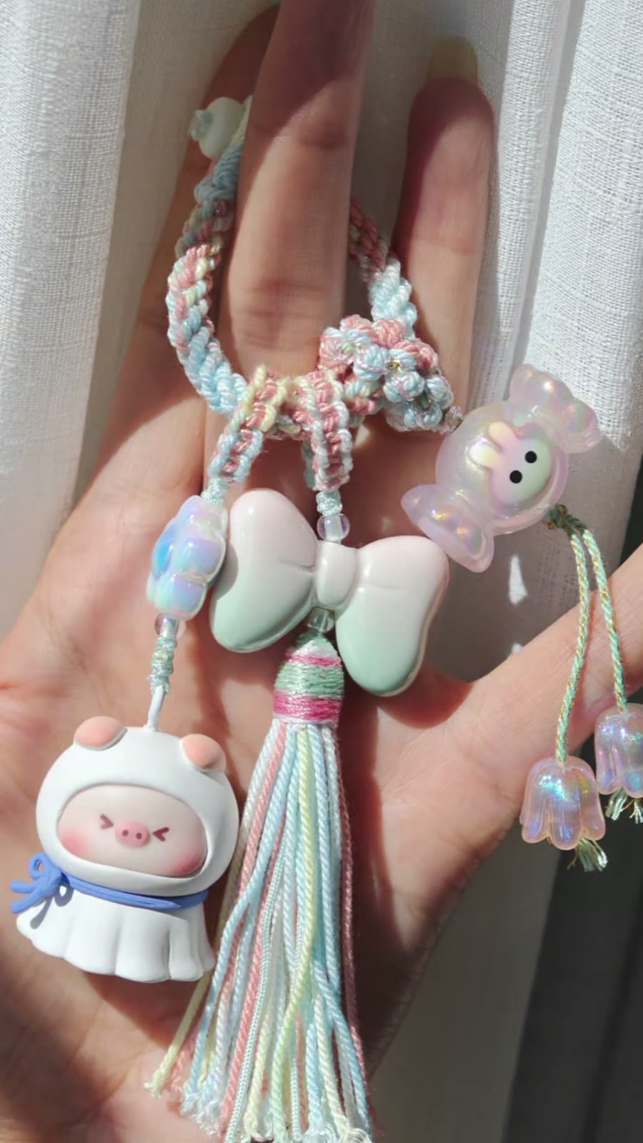 Tibetan Macrame Tassel Pendant Pastel Bag Charm