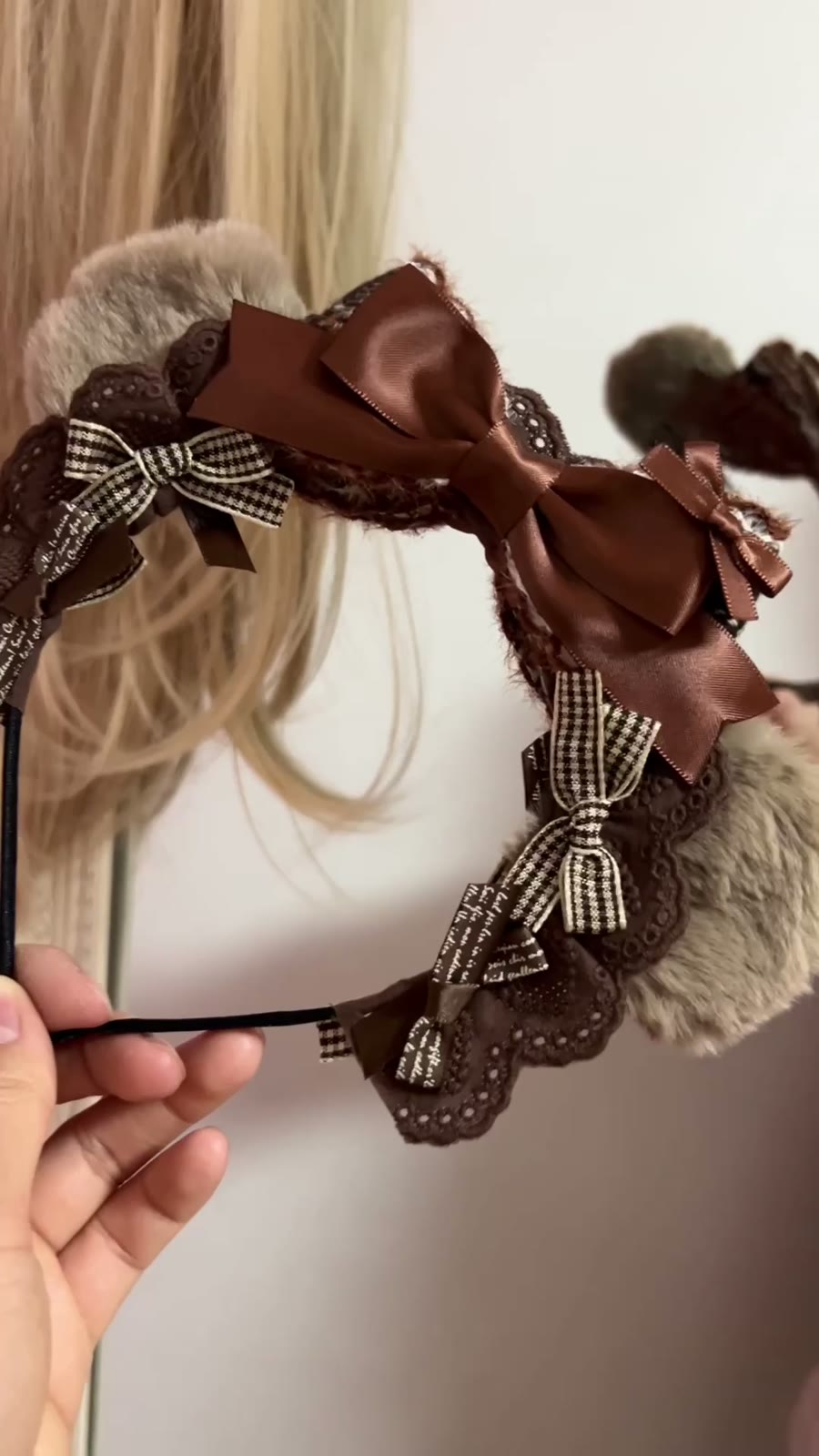 Fascia Lolita con orecchie da orsetto, pizzo e fiocco