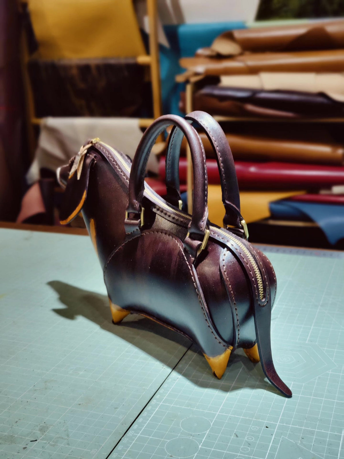 Handcrafted Leather Dachshund Handbag Crossbody