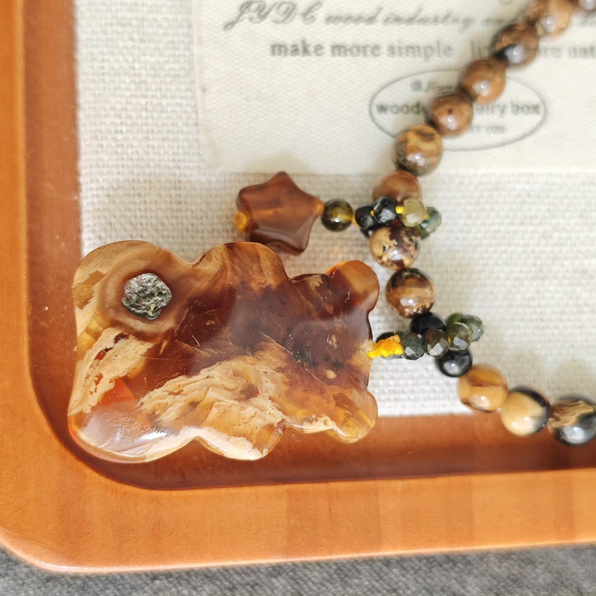 Natural Root Amber Bear Pendant Necklace
