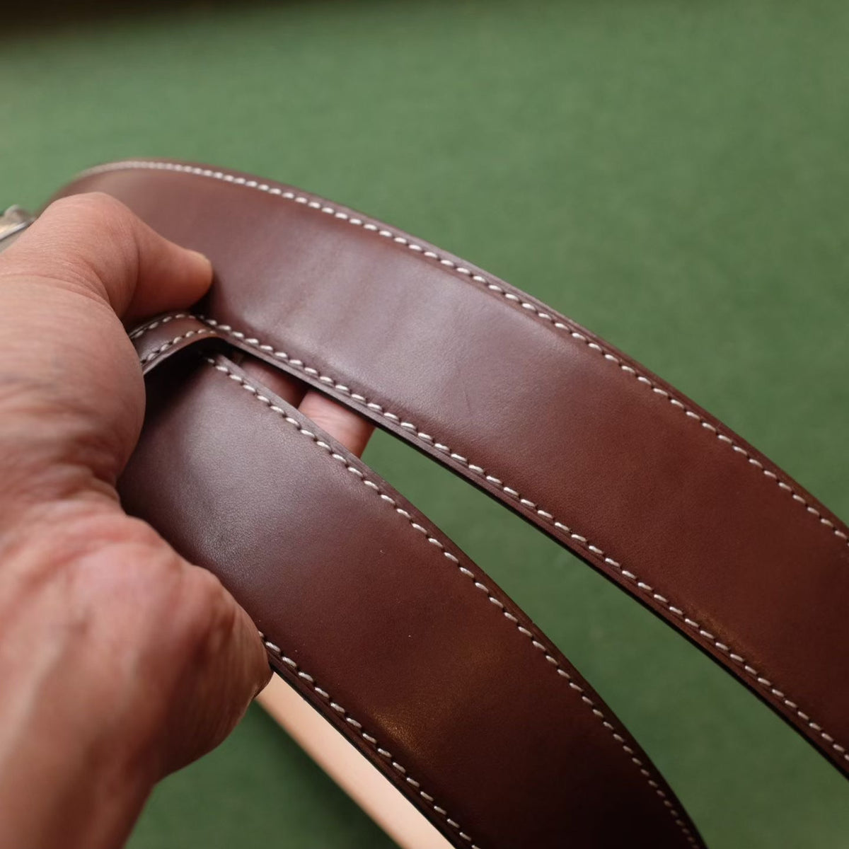 Full-Grain Leather Belt with Two-Tone Edges and Silver Buckle