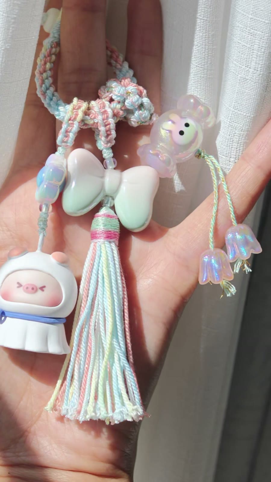 Tibetan Macrame Tassel Pendant Pastel Bag Charm