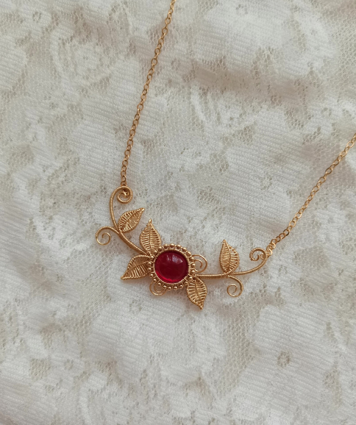 Garnet Wire Wrapped Vine Necklace