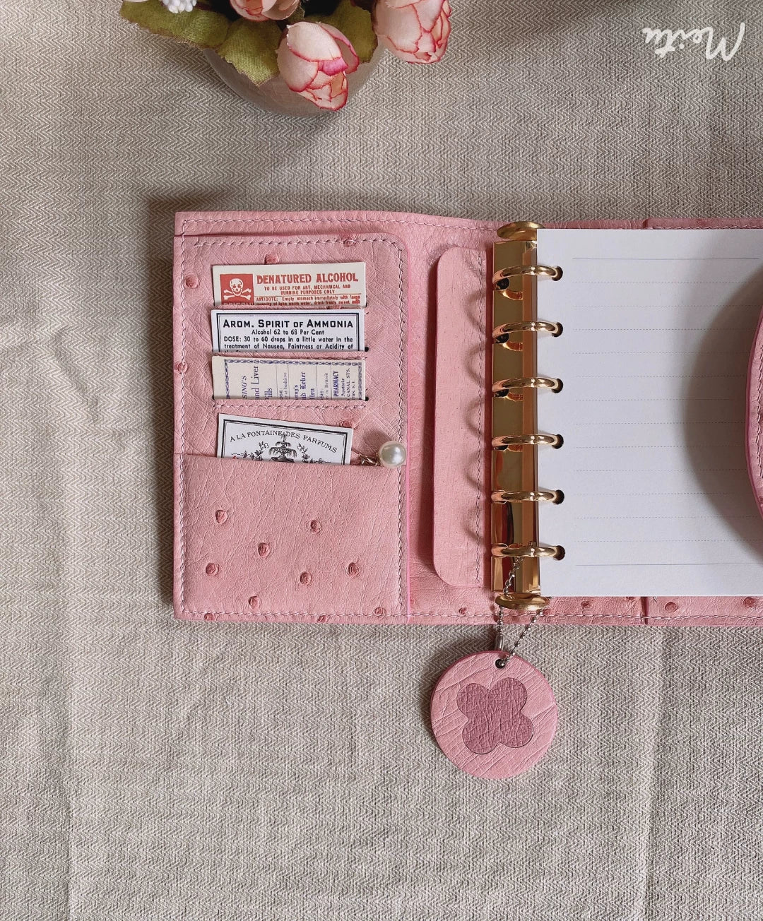 Pink Ostrich Leather Trifold Journal Cover