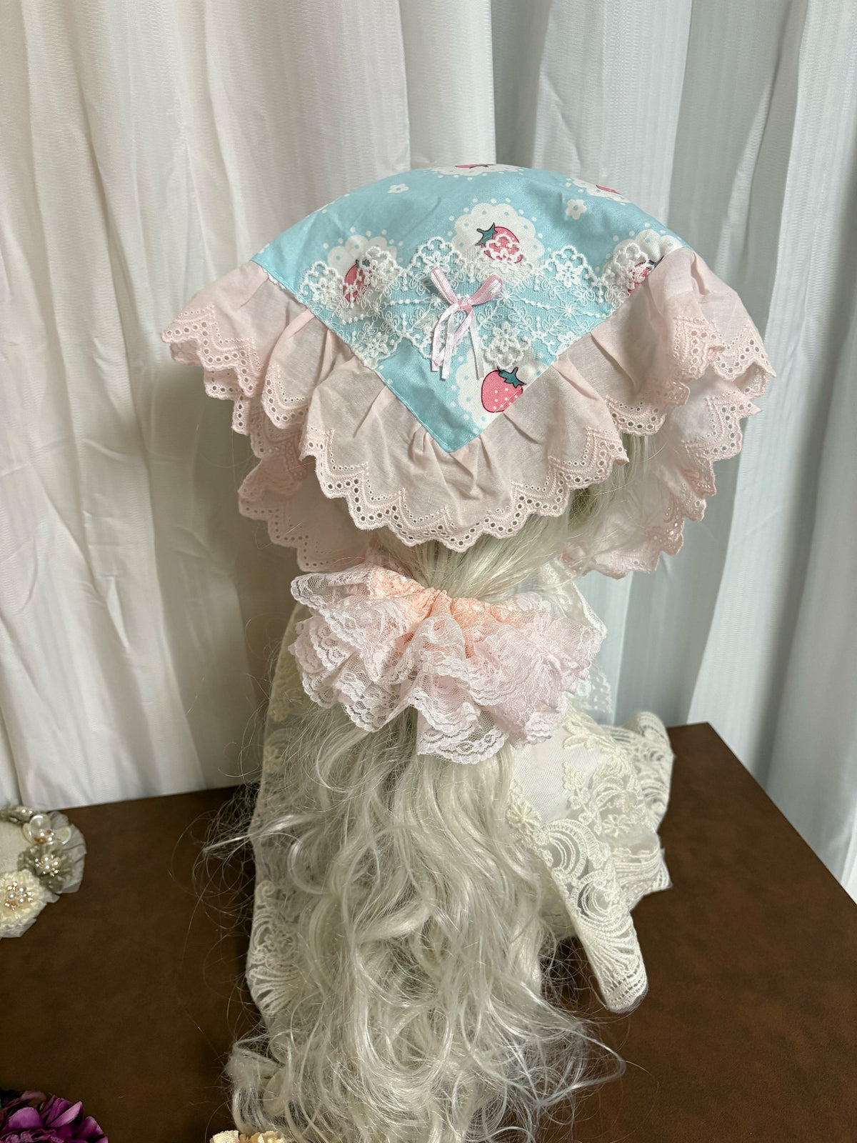 Strawberry Print Ruffle Lolita Headscarf