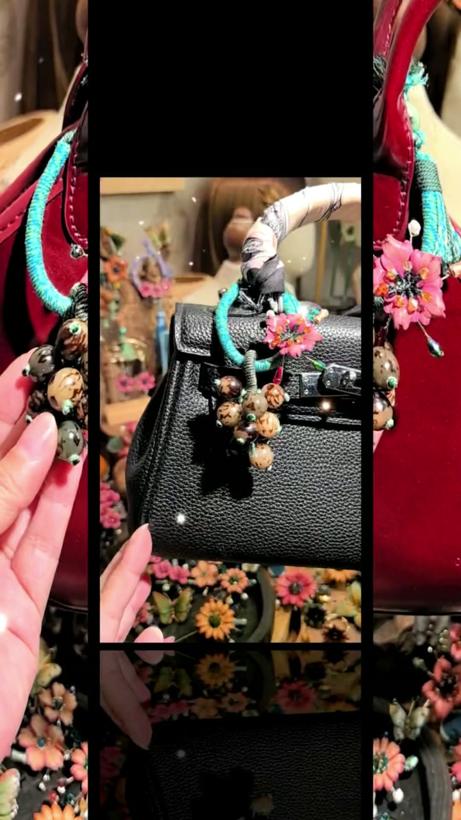 Handmade Leather Flower Grape Bag Charm