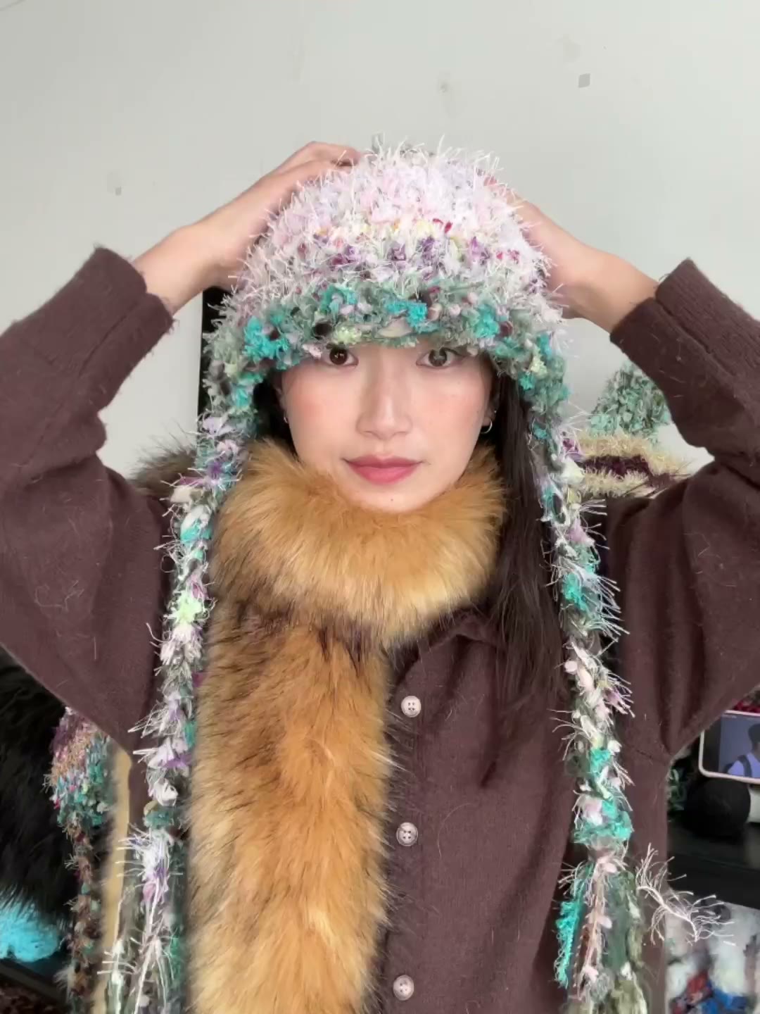 Hand Crocheted Pastel Textured Yarn Hat