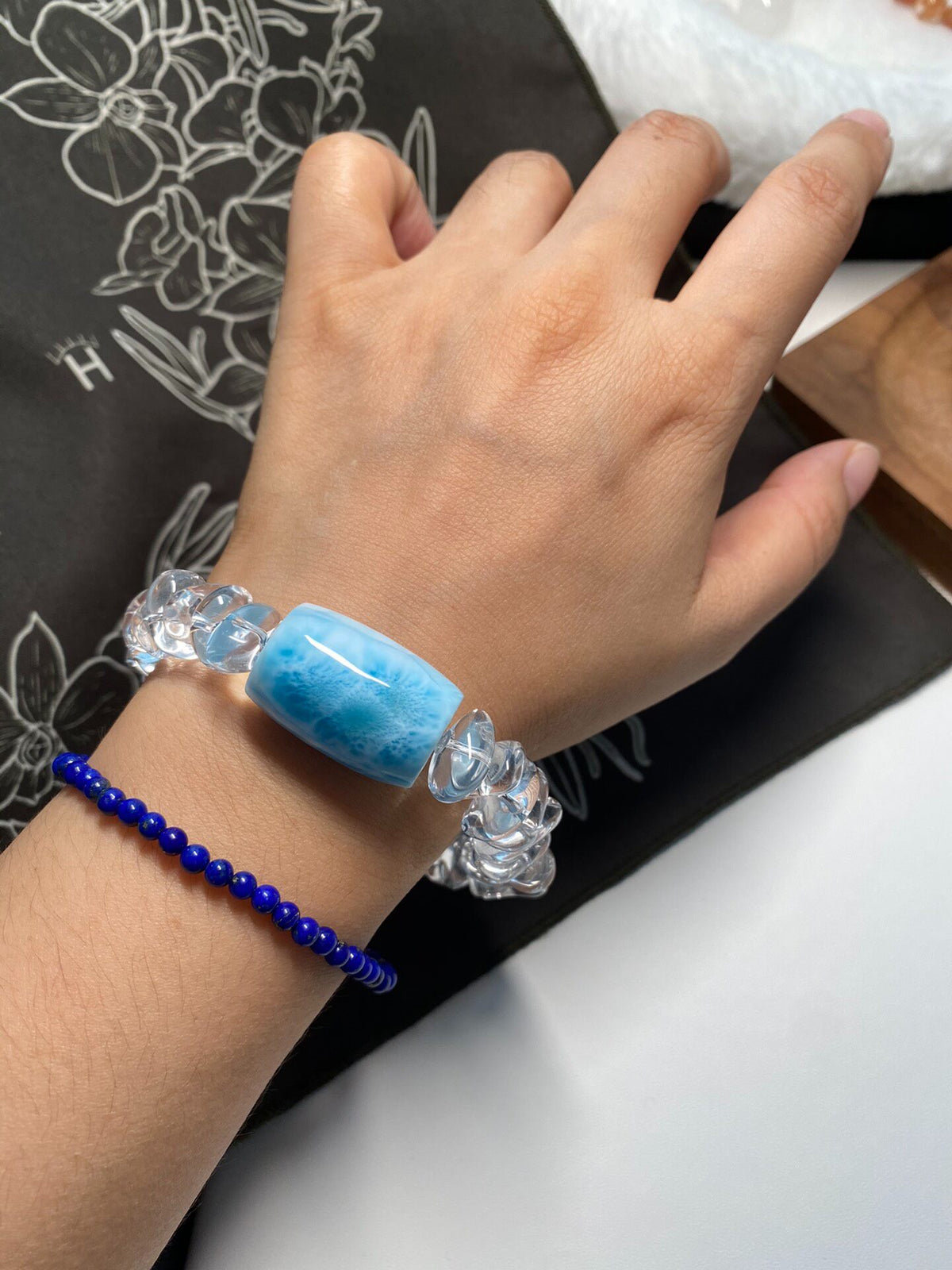 Larimar and White Quartz Beaded Bracelet