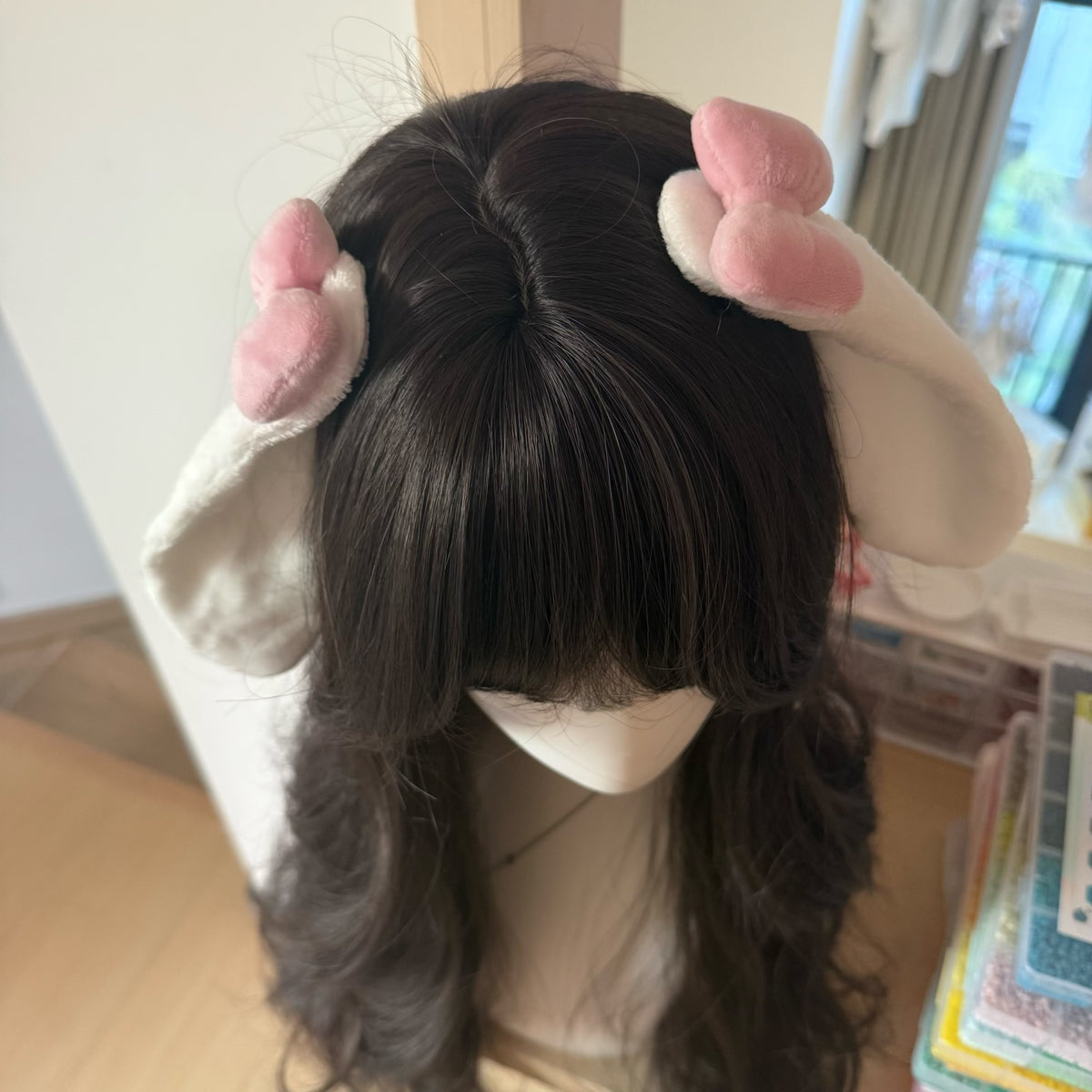 Plush Pink Bow White Rabbit Ear Hair Accessory