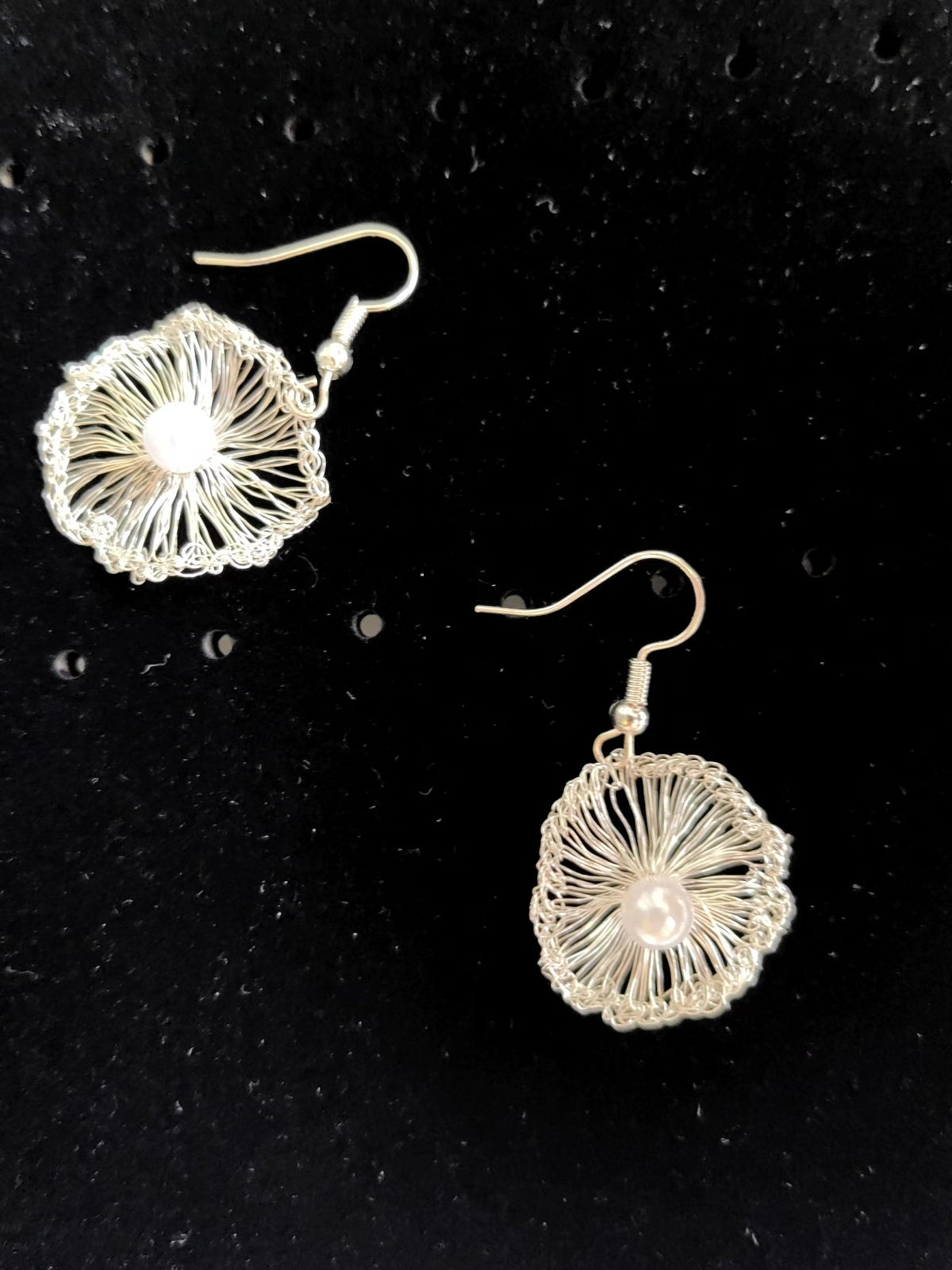 Handmade Crocheted Wire Earrings with Pearl