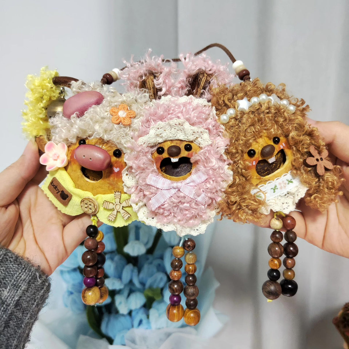 Handcrafted Seed Pod Hanging Ornament with Faces